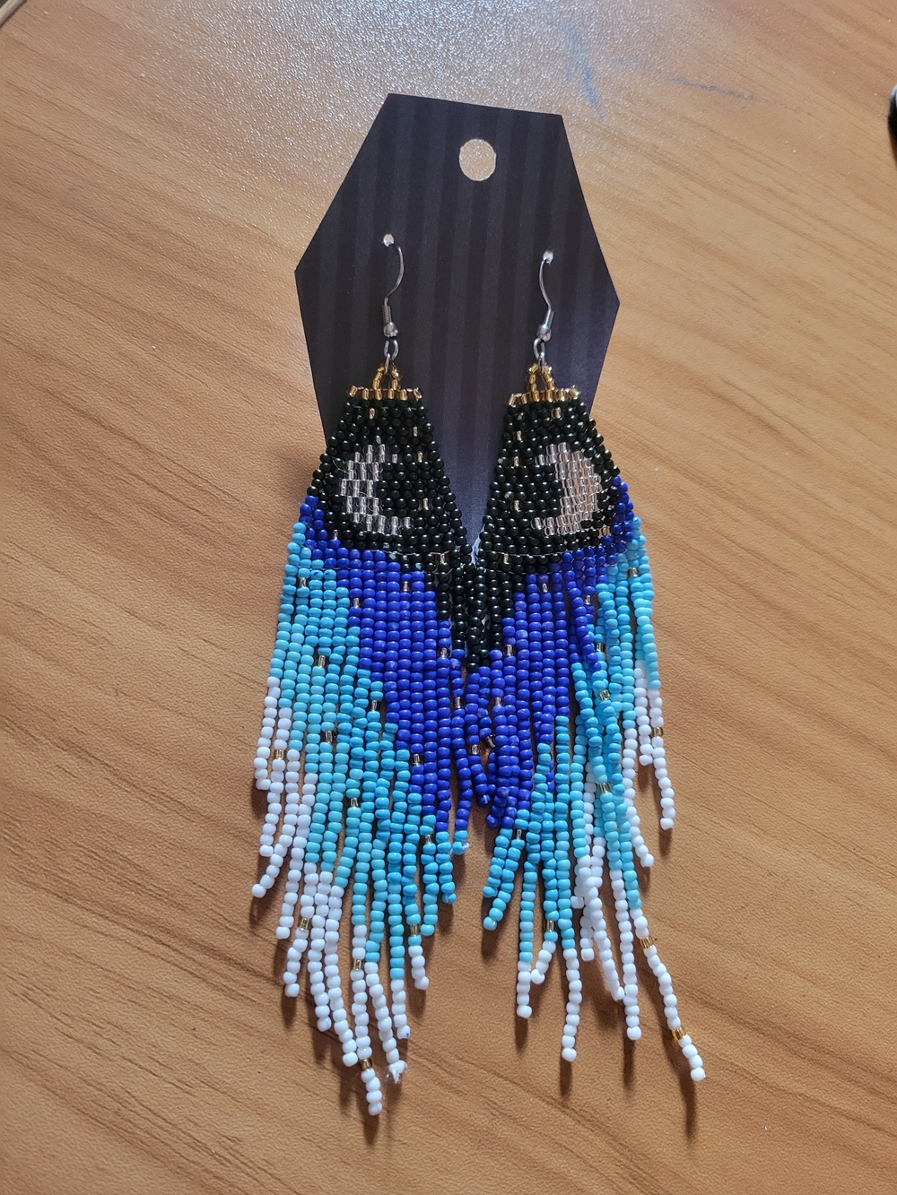 💐NEW💐Handmade Blue Fringe Beaded Earrings with Moon Accent